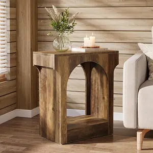 Tribesigns End Table, Wooden Side Table with Storage Space for Living Room, Narrow Nightstand for Bedroom, Brown