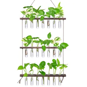 Renter-Friendly Large Indoor Plant Wall Hanger 3-Tier Glass Test Tube Planter 15.7" Wide for Small Apartments Office Spaces Decor Hanging