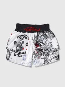 Men's Dragon Print Boxing Shorts, Streetwear Sports Shorts, Regular Fit Casual Breathable Comfortable Graphic Print Shorts for Daily Wear, Men's Bottoms for Summer