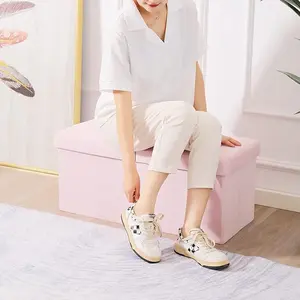 CUYOCA Storage Ottoman Bench Foldable Seat Footrest Shoe Bench End of Bed Storage with Flipping Lid, 75L Storage Space, 30 inches Velvet Pink