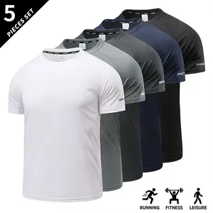 Men’s 5-Pack Short-Sleeve T-Shirts for Fitness & Running, Ice Silk Quick Dry, Moisture-Wicking, Suitable for Gym Workouts