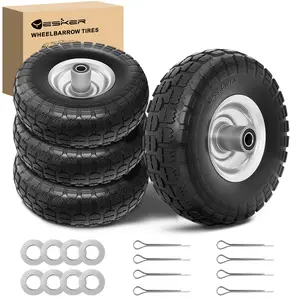 Yesker 4.10/3.50-4" Flat Free Tires and Wheels Replacement, 10" Solid PU Tire with 5/8" Axle Bore Bearing for Wheelbarrow, Gorilla Cart, Hand Truck, Utility Cart, 4 Pack fathersdaygift