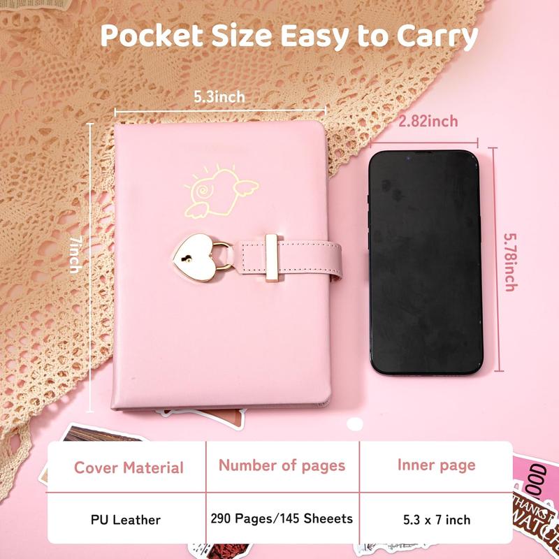 Valentine's Day Diary With Lock CAGIE A5 Vintage Lockable Refillable GIFT Box Leather Journal For Women & Men Writing Notebook For Office Travel Personal Use Green Yellow Pink Garden Ocean Adventure Series Lined Page Gift Bible Study College ruled