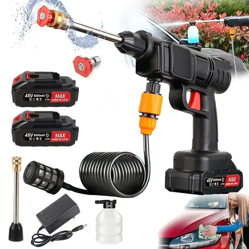 Wireless portable high-pressure washer, electric cleaner powered by two rechargeable batteries