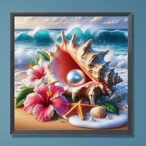 Beach Shell Pattern DIY Diamond Arts Colorful Painting Kit without Frame, DIY 5D Diamond Arts Colorful Painting Kit, Wall Art Decor for Home