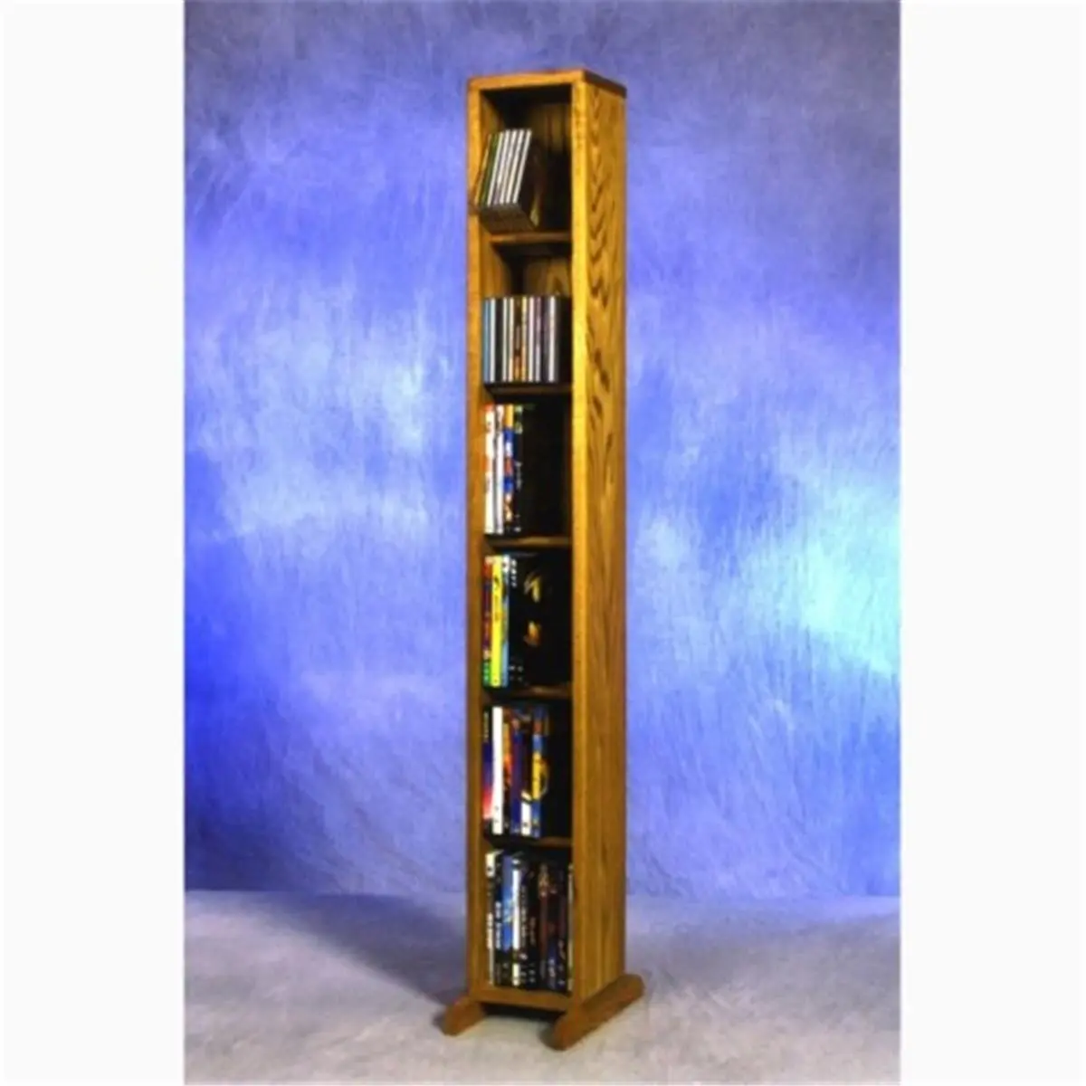 Handcrafted Solid Oak Dowel CD-DVD Cabinet Tower - 6-Row Honey Oak Indoor Home Library Rack, Tower Shape, Holds 84 CDs or 60 DVDs, Fully Assembled for Any Room