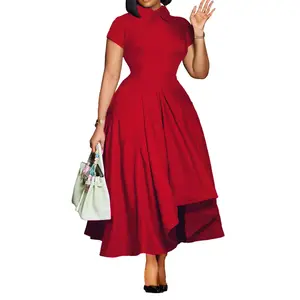 Women's Vintage-Inspired Teal Midi Dress, Elegant Collared Short Sleeve A-Line Dress with Asymmetric Pleated Skirt for Formal Events, Wedding Guest, Cocktail Parties