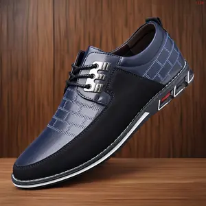 LISM Men's Casual Street Style Lace-Up Shoes, Two-Tone PU Upper with Rubber Sole, Round Toe Design, Comfortable for Casual Attire, All Seasons, Dressy Shoes