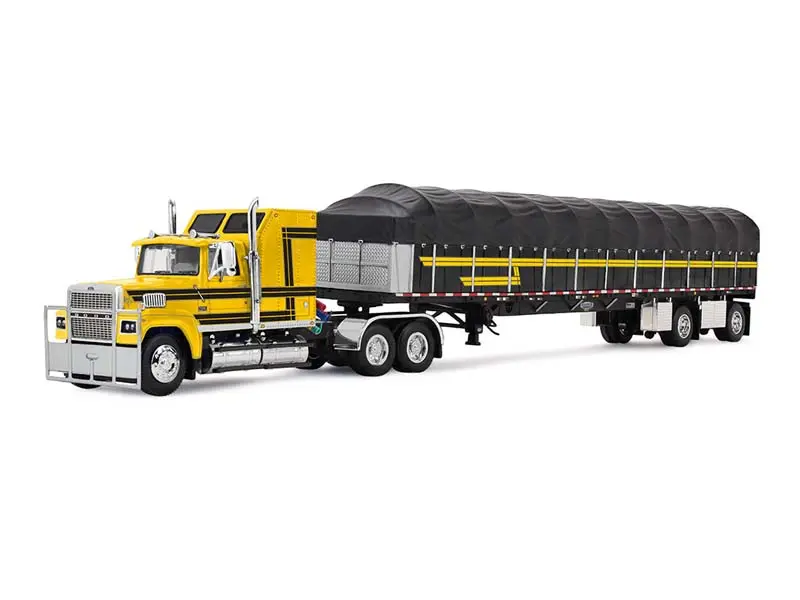 Ford LTL 9000 w/ 60" Aerodyne Sleeper & 53' Wilson Roadbrute Flatbed Trailer w/ Covered Wagon Diecast 1:64 Scale Model - DCP 60-2295