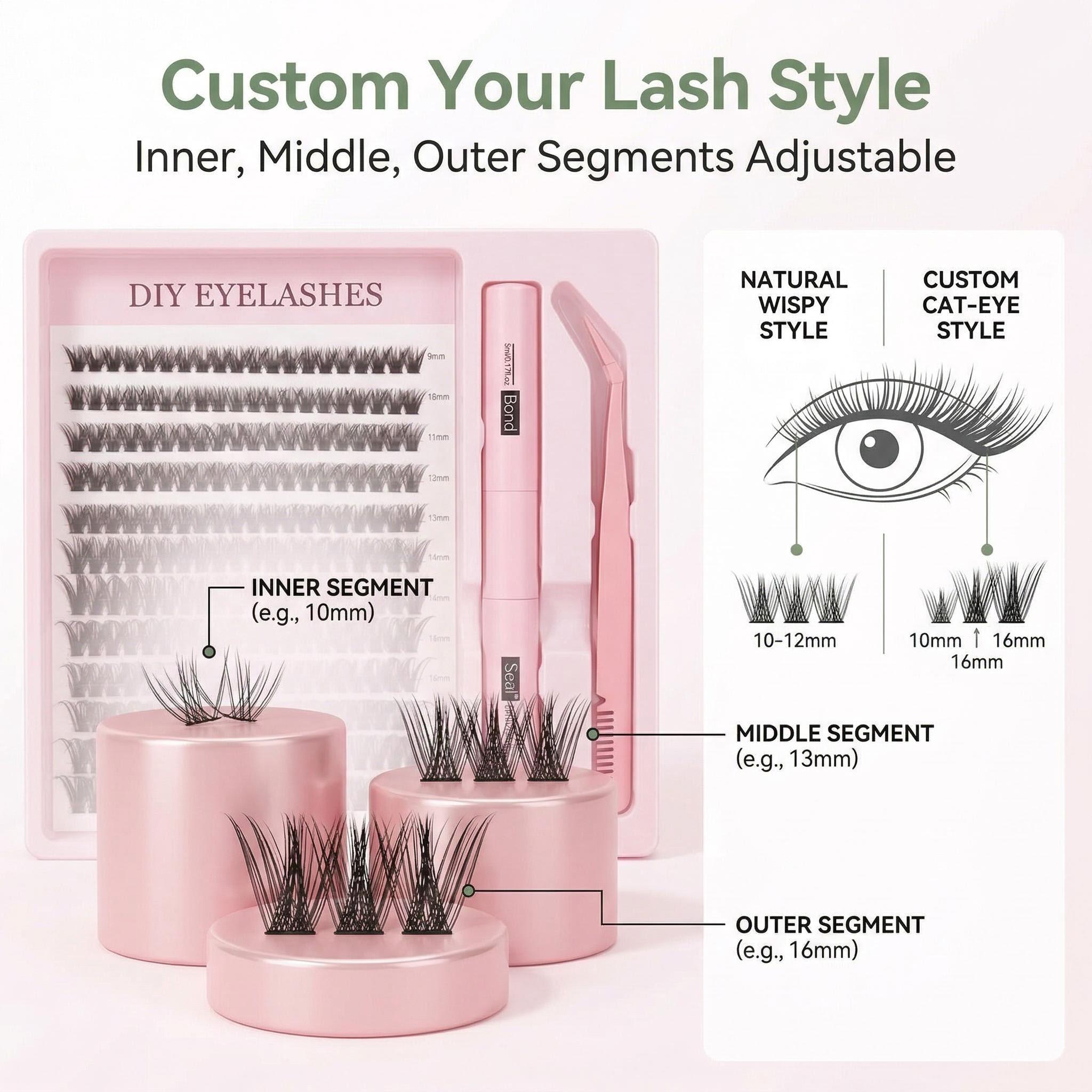 Mixed length false eyelash set, including adhesive, tweezers, natural eyelash extension technique, imitation clustered false eyelashes for enhancing eyelash effect, eyelash gel extender, clustered eyelashes, cosmetics, perfect makeup lightweight products