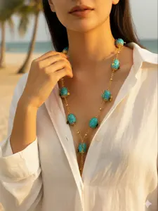 Bohemian Turquoise Gold Chain Statement Necklace | Vacation & Party Gift for Boho-Chic Her