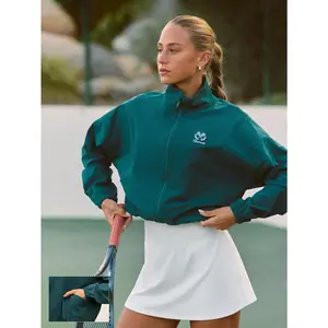 GLOWMODE Water-Resistant Sunproof Waist Length High Neck Elastic Hem Mesh Panels Jacket Tennis Pickleball Daily Casual Wear