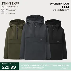 PUFFIT STM-TEX Men's Hooded Rain Jacket High-density,High-twist Fabric,Offering Waterproof,Stain-resistant,Windproof Properties,Shell Jacket,Ski Jacket,Spring Statements,Spring Jacket,Windbreaker,Dog Walking,School Running,Football Mum
