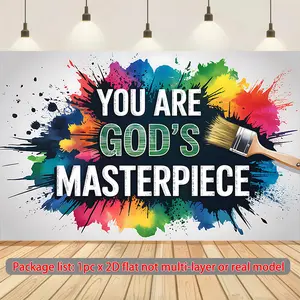 2D Flat, 2D Flat Banner 1pc, You Are God's Masterpiece Artistic Design, for Family Party Events, Birthday Party, Coming-of-age, Ceremony, Thanksgiving, Four Season, Entryway, Room Decor, Indoor/Outdoor Celebrations, Perfect Gift for Parents & Party