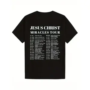 Men’s Jesus Christ Miracles Tour T-Shirt – Black Cotton Tee with Biblical Print, Casual Short Sleeve