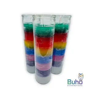 7 Colors Candle Plain 8" 1x12| 7 Colores|  Set of 3 Religious 8” Candles| Búho Distribution