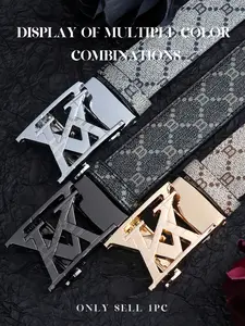 Men's Trendy Letter Print Belt, Western Buckle Belt, Casual Denim Waistband, Automatic Buckle Design, All Seasons Wear, Perfect Gift Choice, Western Belt Buckles