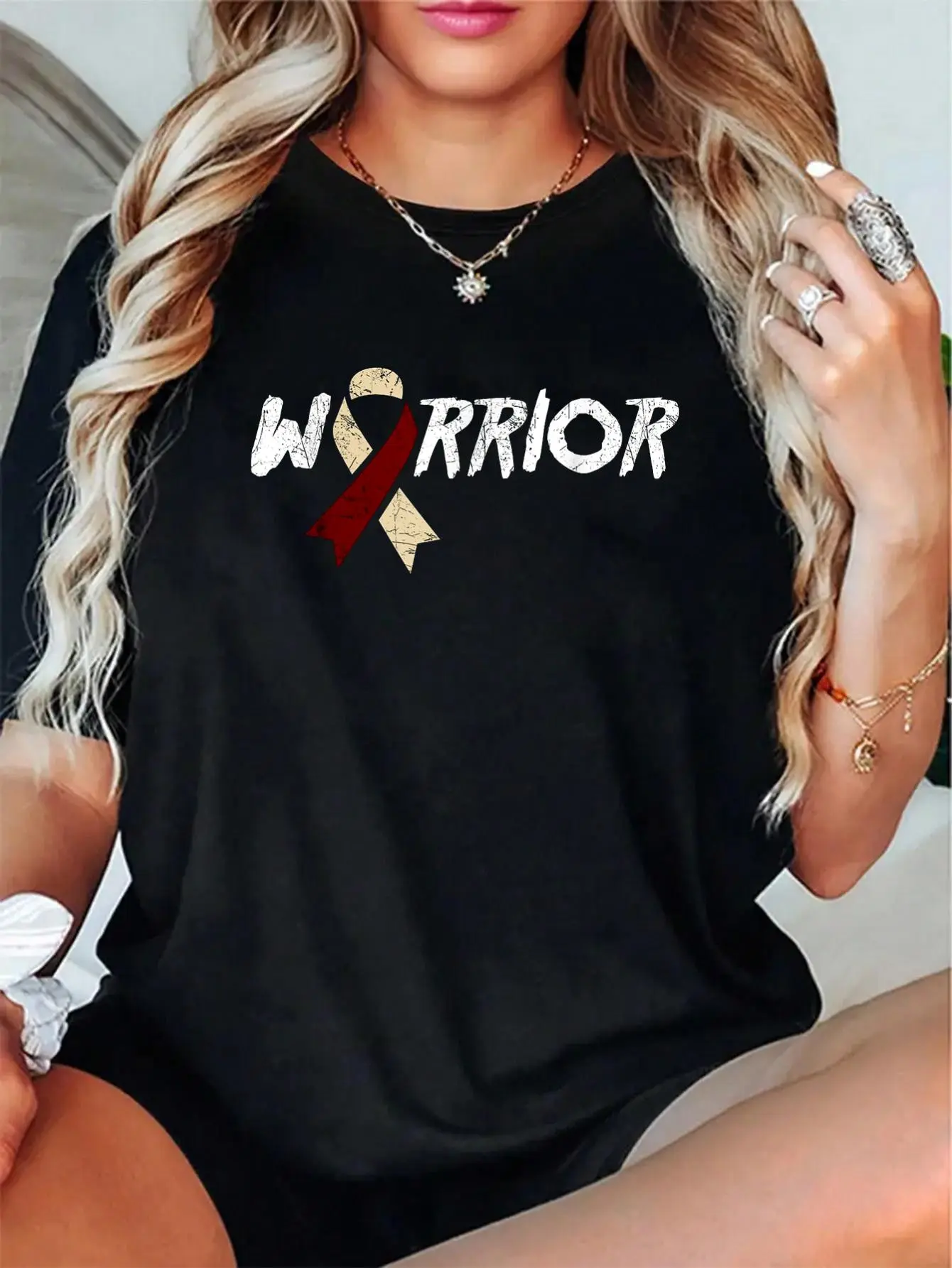 Women's 100% Cotton Short Sleeve Round Neck Graphic Tee - Unisex Casual Breathable Cute Throat/Head & Neck Cancer Warrior Fighter Top with Quality Fabric, Inspirational Print, Perfect Everyday Fit