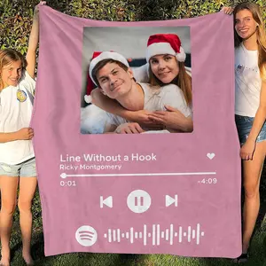 Custom cool Blanket with Picture Scan Spotify Code Photo Pink Blanket Personalized Fleece Blanket ，gift sets for boyfriend girlfriend valentine Adult Bedroom Decor Birthday Wedding Gift