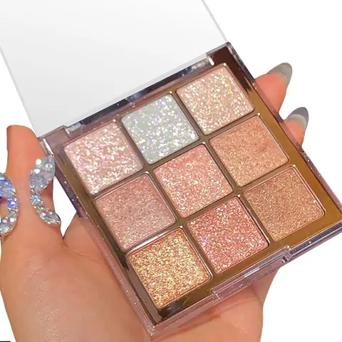 9 Color Glitter Eyeshadow Palette, Shimmering Eyeshadow Palette, Shimmer Sparkle Palette, Shadows Palette, Luminous Eyeshadow, All Over Glimmer, Long Lasting Shimmering Eye Shadow for All Styles and Occasions