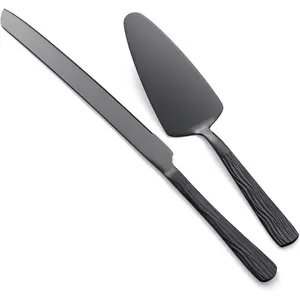 Black cake cutting set, stainless steel cake cutting utensils including a 13-inch cake knife and a 9.3-inch cake server, suitable for weddings, birthdays, and anniversaries