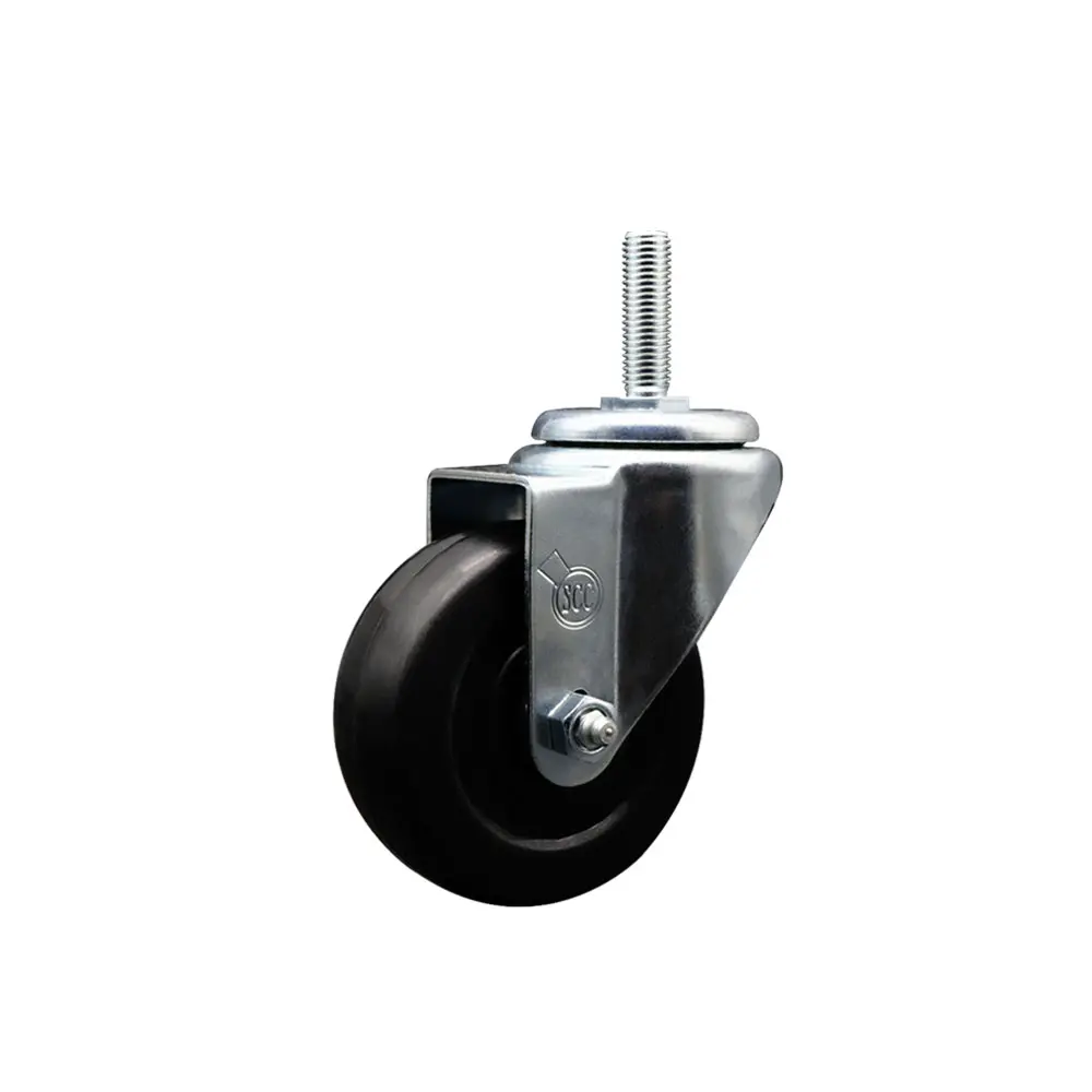 Service Caster SCC-TS20S3514-HRS-34212 Hard Rubber Swivel Threaded Stem Caster for Carts & Equipment, 3.5x1.25in Black Wheel, 0.75in Stem, Ball Bearings, Zinc Plating, 285lbs Load Capacity, Chemical Res., Bolt Hole, Higher Load Capacities