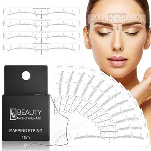 Kalolary 100 Pack Eyebrow Ruler with Premium Microblading String - Ultra-Thin Mess-Free Ink for Symmetrical Eyebrows
