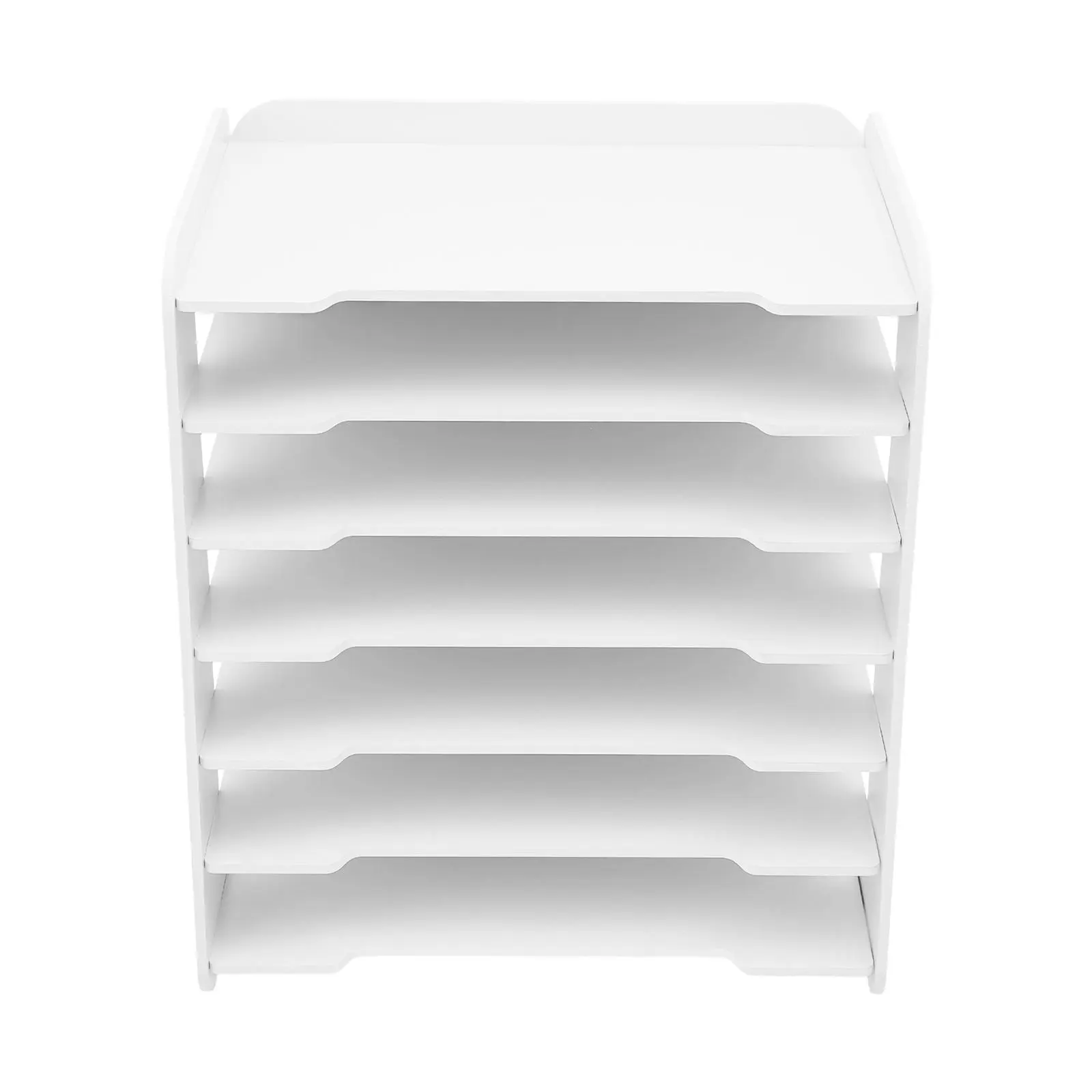 White 7-Tier Horizontal File Organizer Desktop Shelf - Lightweight, Compact Footprint, 34×25×39 cm, for Folders, Letters, Business Documents, Office Cubicles, Schools