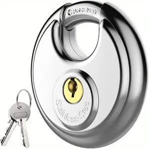 Stainless Steel Round Hardened Padlock with Locking Mechanism and 2 Keys, Ideal for Warehouse, Trailer, Gate Locks, No Electricity or Battery Needed