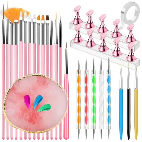 Nail Art Design Tools, Nail Stand Holder for Painting Nails, Nail Art Brushes, Nail Dotting Sculpting Gel Tool, French Tip Tool Liner Brushes, Resin Nail Art Palette, Nail Stuff for Nail Techs