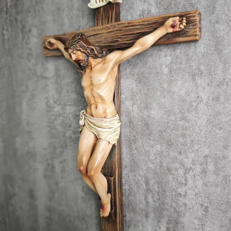 Inspiring Jesus Christ Home Decor, Stylish Religious Decor, Catholic Cross Wall Art, 9.65 Inch High Religious Gift, Renaissance Handmade Sculpture