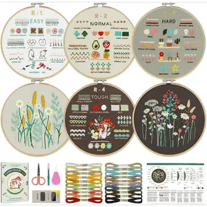 SQ-HDJ052 6 Stage Embroidery Kit for Beginners Adults, Easy to Learn 38 Different Stitches from Instruction , Needlepoint Kits for Adults with Stamped Embroidery Patterns.