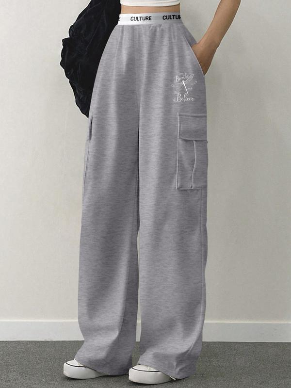 Women's Floral Print Pocket Sweatpants, Casual Jogger Pants for Spring & Fall, Women's Trousers for Daily Wear