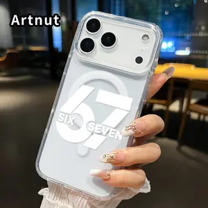 Number Six Seven Pattern Magnetic Phone Case for iphone 17 Pro Max 16 Plus 15 14 13 12 11 Air XR E Non-Yellowing Clear Crystal Drop-proof Slim Silicone Shockproof Transparent Acrylic Large Hole Cover Supports Wireless Charging