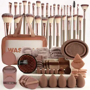 75-Piece Coffee Color Makeup Tool Set, Portable Travel Face Makeup Brushes & Cleaning Kit, Daily Use Professional Makeup Tools, Makeup Tools Gift