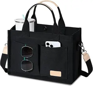 Canvas Tote Bag for Women Crossbody Work Purse with Pockets Top Handle Satchel Handbag for Travel Office Nurse Teacher & Everyday Use