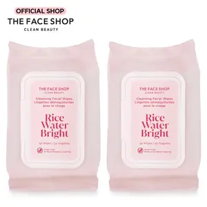[THE FACE SHOP] Rice Water Bright Cleansing Facial Wipes 2-Pack | Gentle Vegan Makeup Remover with Rice Bran, Vitamins & Ceramide | Removes Pore-Clogging Impurities, Refreshing Daily Cleansing Milk Formula | Korean Skincare