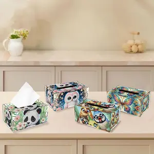 1 Diamond painting art set of tissue box, DIY special shape diamond part Mosaic wooden tissue storage box set, modern home dining room living room table art decoration, featuring panda, owl and butterfly patterns