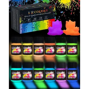 Glow in The Dark Pigment Powder 12 Colors Epoxy Resin Dye Luminous Pigments 20g/0.71oz Each Bottle for DIY Crafts Nail Art Acrylic Paint Halloween Christmas Decoration