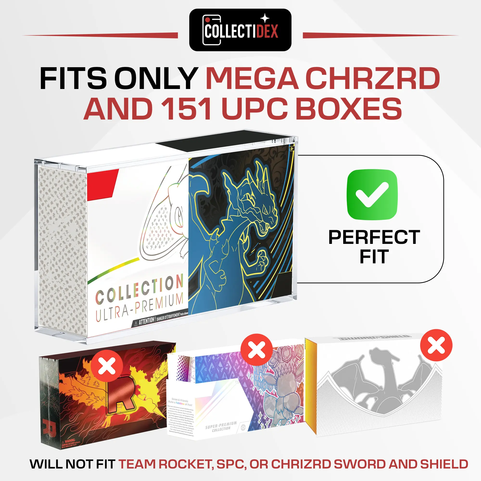 Collectidex Acrylic Display Case for 151 UPC and Mega CHARZRD X ex