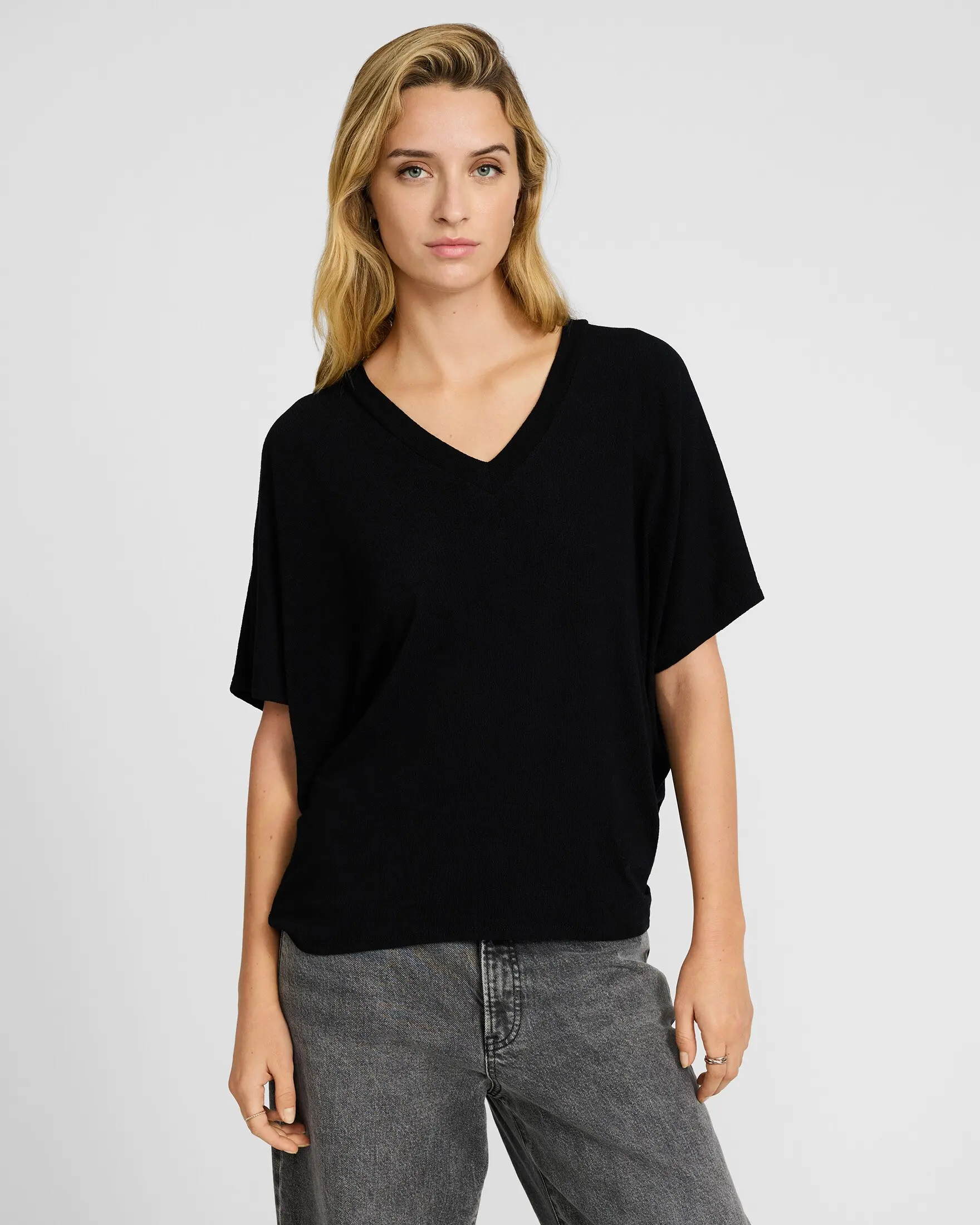 Express Relaxed Crepe V-Neck Short Sleeve Sweater