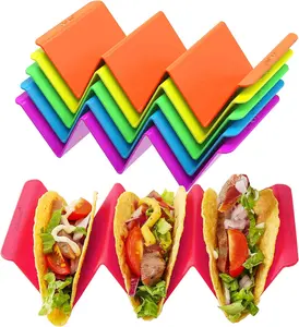 Colorful Taco Holder Stands – Set of 6 Large Taco Tray Plates, Holds 2–3 Tacos Each, Durable PP Material, Dishwasher & Microwave Safe