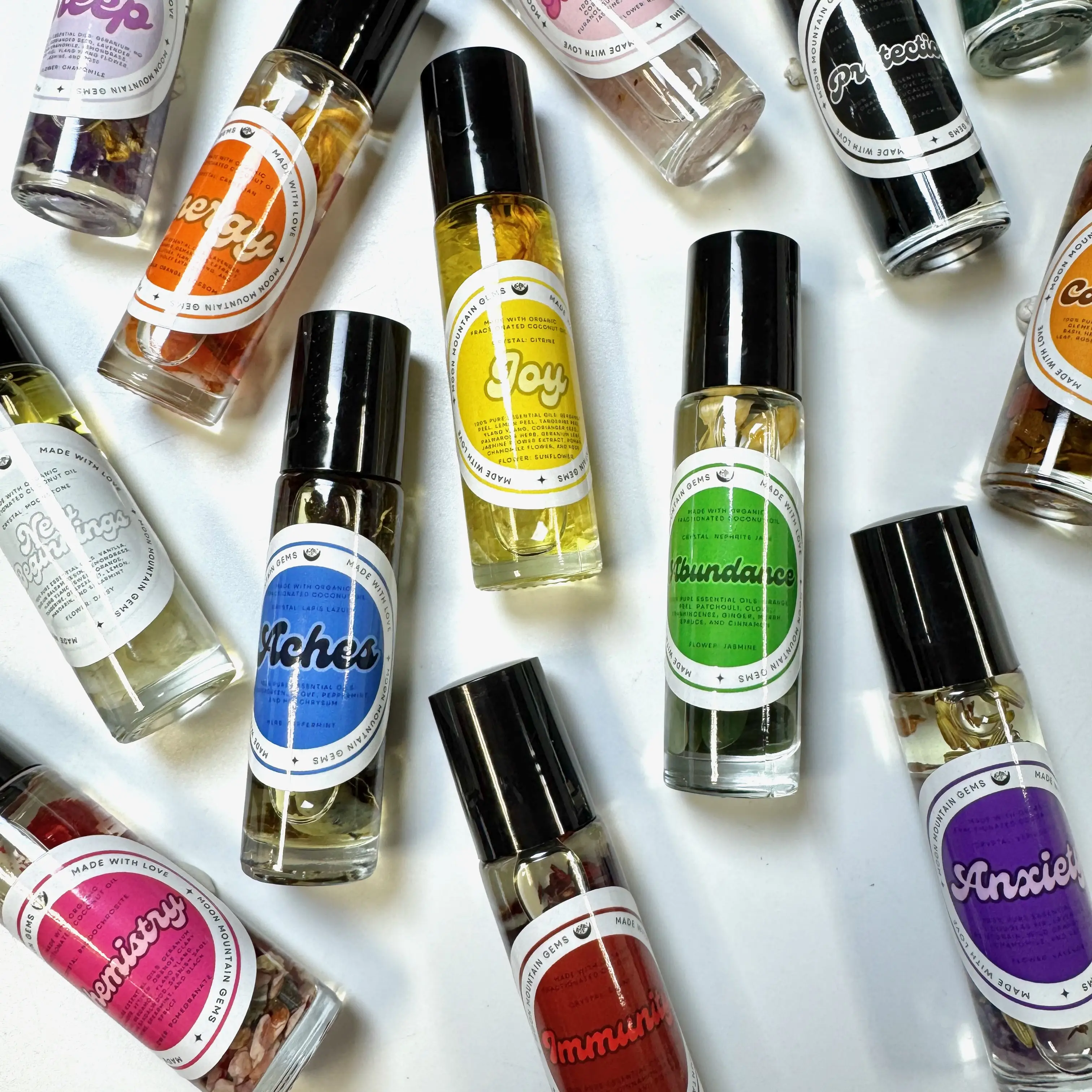 Essential Oil Roller Bottle - Crystal and Herb Infused Roller Bottle - 10ml Roller Bottle