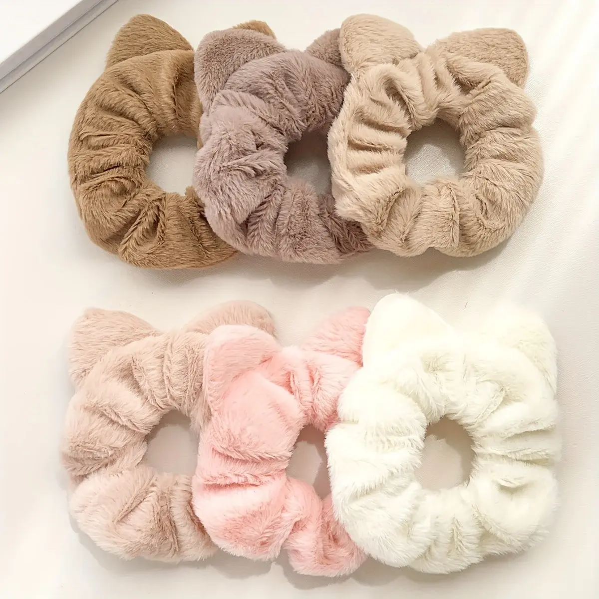 6pcs Cute Cat Ear Furry Hair Scrunchies Warm Fluffy Elastic Hair Rope Women Daily Hair Decor