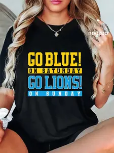 100% Cotton Unisex Retro Funny Blue, Lions on Saturday and Sunday T-Shirt