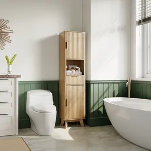 67" Tall Bathroom Storage Cabinet with 2 Wave Doors and 1 Drawer, Narrow Slim Storage Tower, Free Standing Storage Cabinet for Small Spaces, Kitchen, Entryway