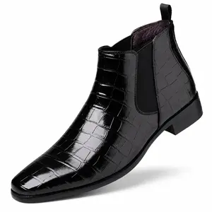 YANXIANSHOES Men's Slip-On Ankle Boots Square Toe Casual Brown Leather Walking Shoes