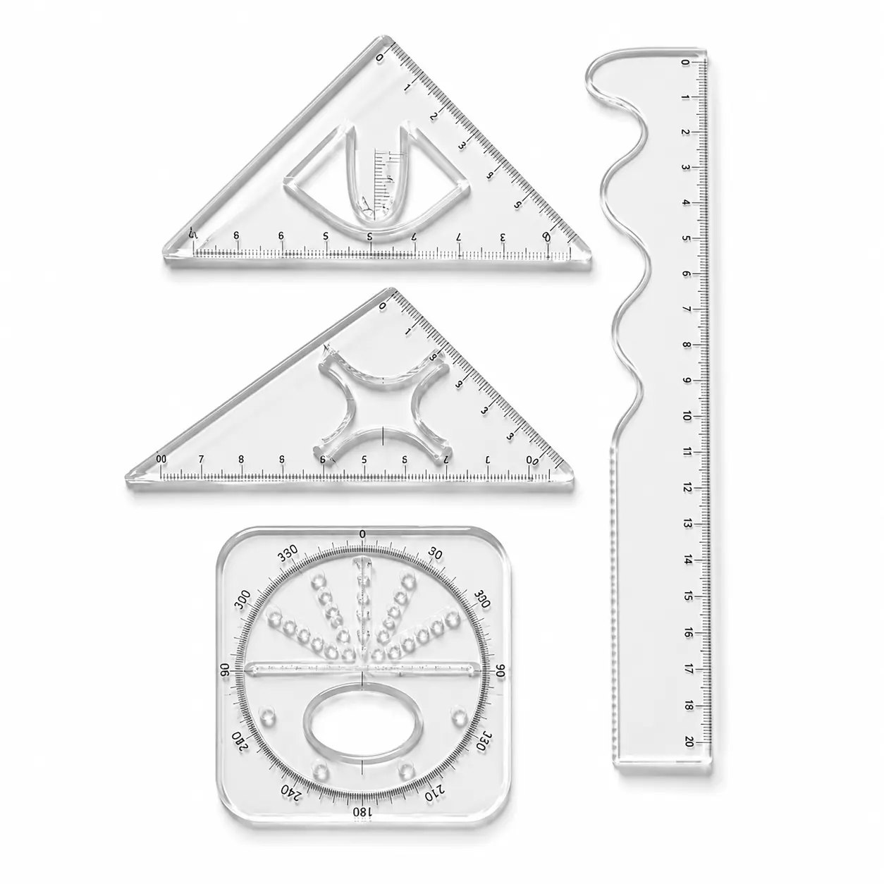 Portable Storage & Versatile Use Classroom Homework Drafting Set with Ruler Triangle Protractor for Students
