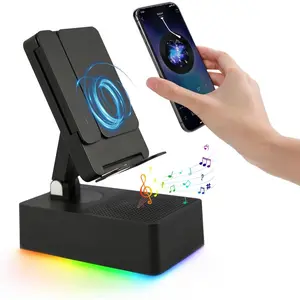 Induction  Speaker, 5-in-1 Foldable Phone Holder, 1500mAh  , Colorful LED Ambient Light, Tech Gadgets Gifts for Men Women, for  Android Tablet, Black