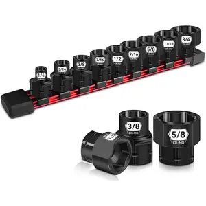 9- 3/8" Drive SAE Low Profile Nano  Socket Set 1/4"-3/4", Cr-Mo,6-Point,Stubby Socket Set for Tight Spaces